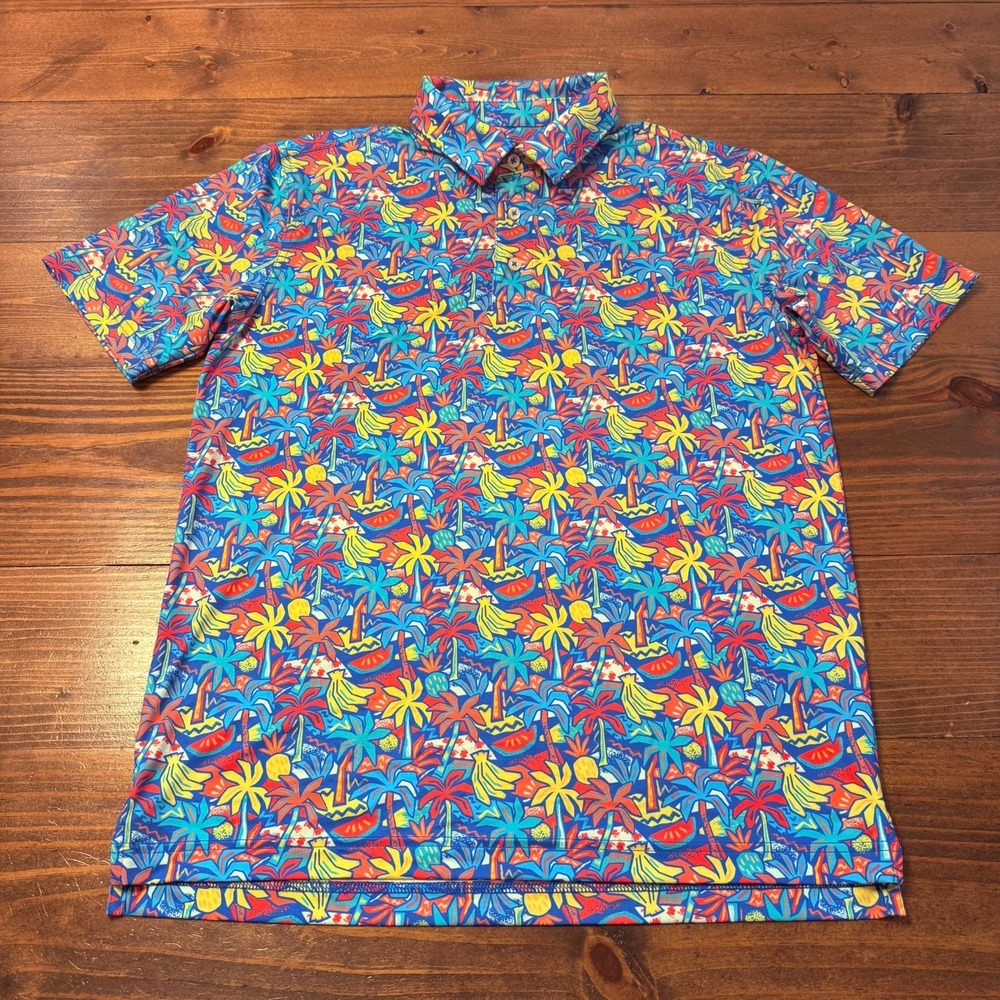 Chubbies Tropical Bunch Neon Banana Short Sleeve‎ Performance Polo Shirt Small